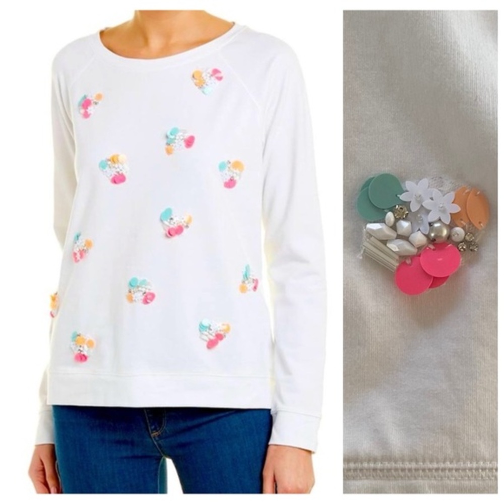 Lilly Pulitzer Braydon Pullover Sweatshirt Sequins Embellishments Small
